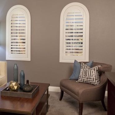Southern California family room plantation shutters.
